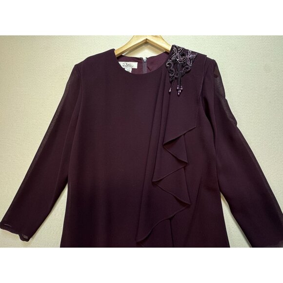 Patra Womens Tiered Chiffon Dress Size 12 Purple Beaded Evening Party Formal - Picture 5 of 15